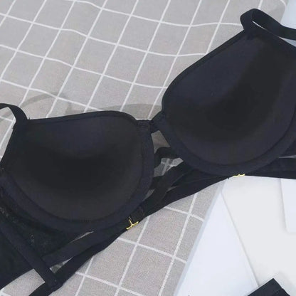 Sexy Lingerie Cross Bandage Push Up Smooth Bra Underwear Set