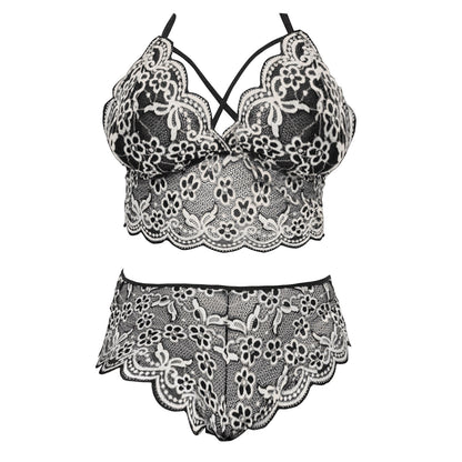 Plus Size Lace Embroidery Bra & Brief Set