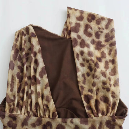 TRAF Asymmetric Leopard Tulle Bodys Woman Ruched Sleeveless
