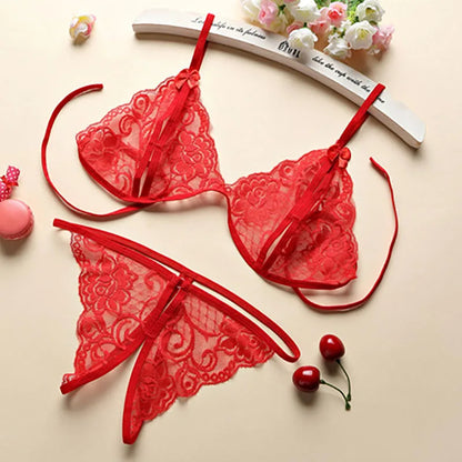 Hot Sexy Lingerie For Woman Lace Transparent Bra Perspective Crotchless Bodysuit