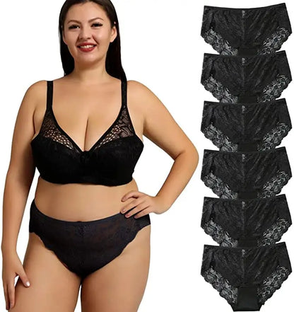 6/10PCS Plus Size Lace Cheeky Women Panties Floral
