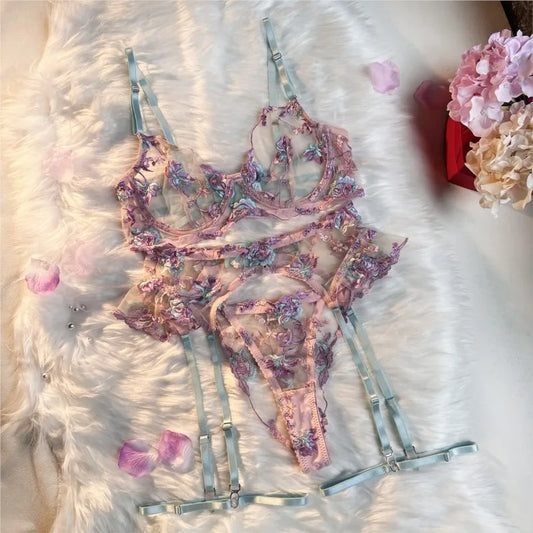 Hot Sexy lingerie Embroidered patchwork straps erotic lingerie