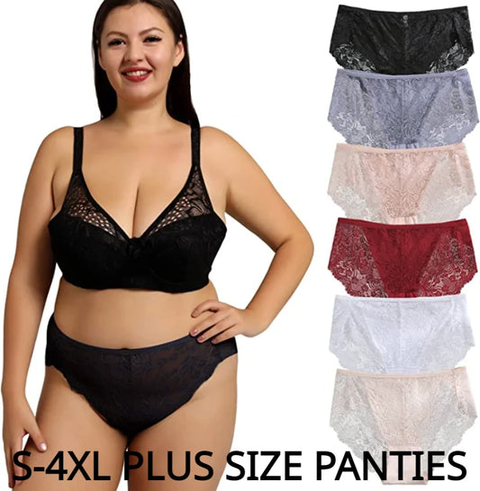 6/10PCS Plus Size Lace Cheeky Women Panties Floral