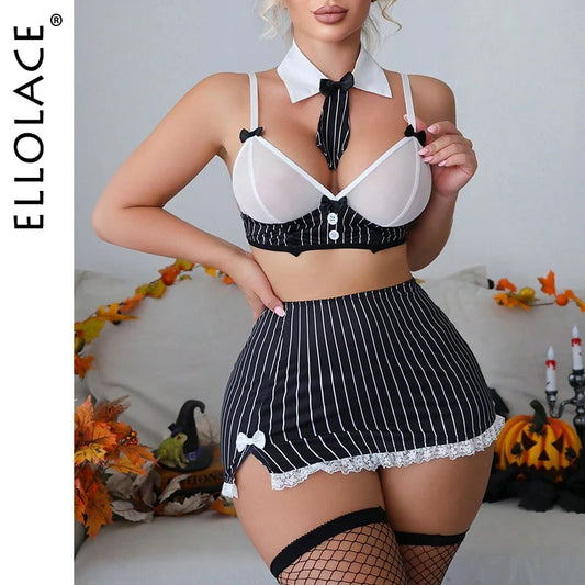 Ellolace Teacher Cosplay Sexy Lingerie Set 6-Piece Strip Underwear