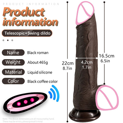 Black Big Penis 8.7in Telescopic Heating Dildo Vibrator Massage