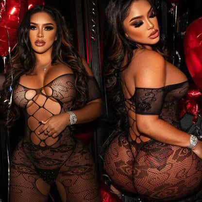 Hot Black Sexy Lingerie Crotchless Transparent Fishnet Women Bodystockings