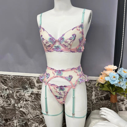 Hot Sexy lingerie Embroidered patchwork straps erotic lingerie