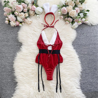 Women'S Christmas Sexy Bunny Red Bodysuit