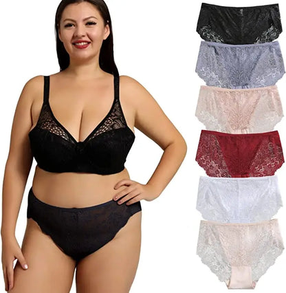 6/10PCS Plus Size Lace Cheeky Women Panties Floral