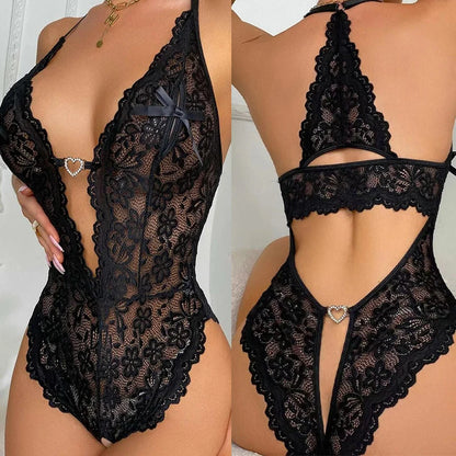 Hot Sexy Lingerie For Woman Lace Transparent Bra Perspective Crotchless Bodysuit