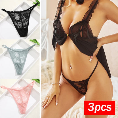 3Pcs/Set Women Sexy Thongs G-String Transparent Panties
