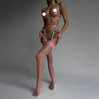 Hot Sexy lingerie Embroidered patchwork straps erotic lingerie