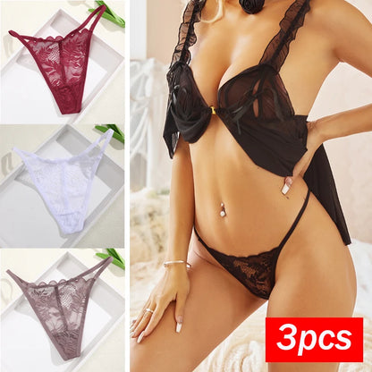 3Pcs/Set Women Sexy Thongs G-String Transparent Panties