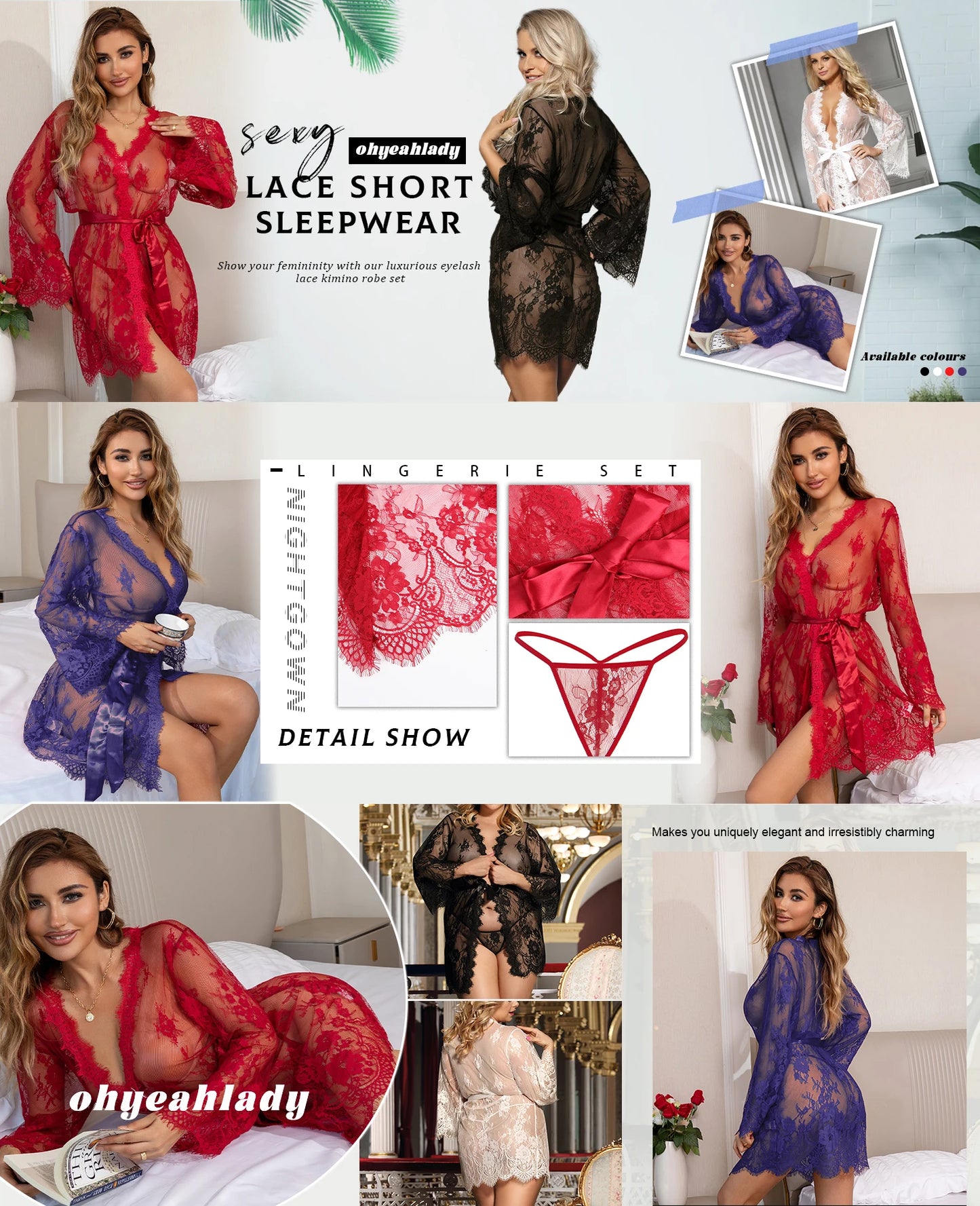 Ohyeahlady Women Eyelash Lace Nightgown Babydoll