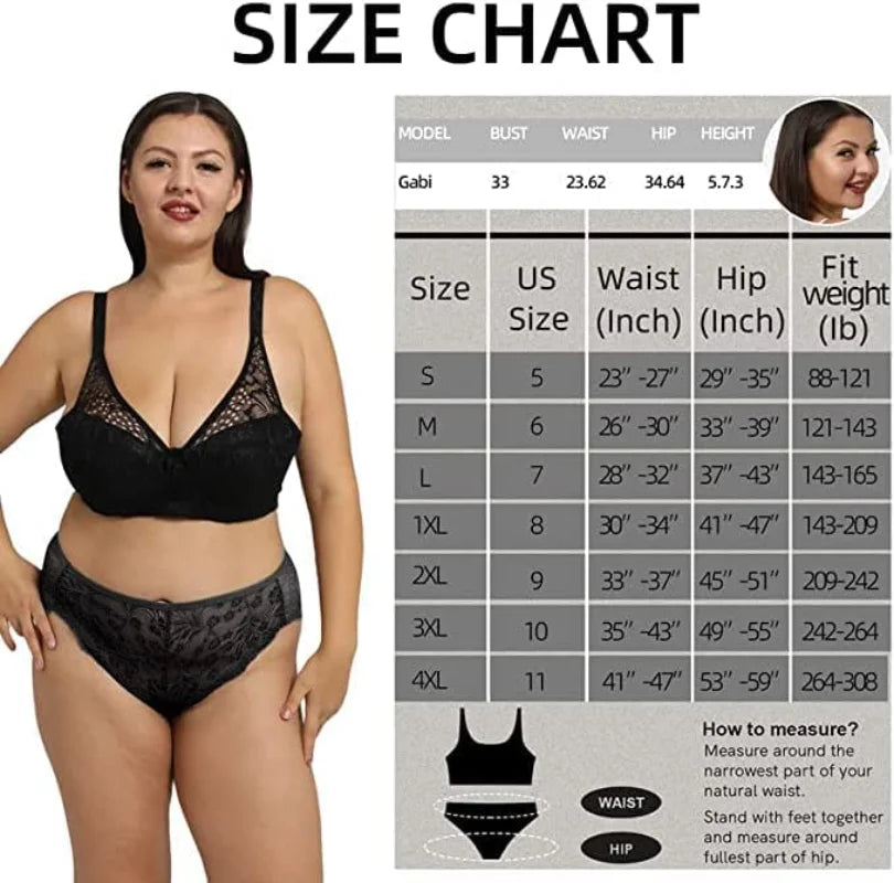 6/10PCS Plus Size Lace Cheeky Women Panties Floral