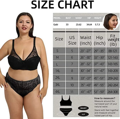 6/10PCS Plus Size Lace Cheeky Women Panties Floral