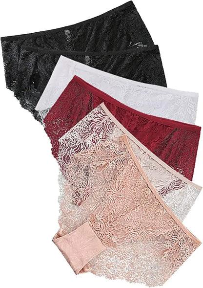 6/10PCS Plus Size Lace Cheeky Women Panties Floral
