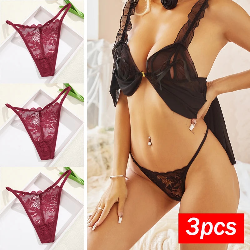 3Pcs/Set Women Sexy Thongs G-String Transparent Panties