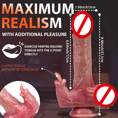 Realistic Thrust Dildo Tongue Licking Remote Control Vibrator