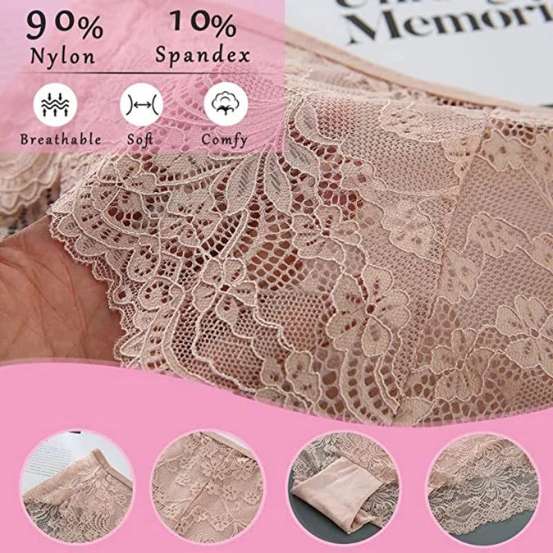 6/10PCS Plus Size Lace Cheeky Women Panties Floral
