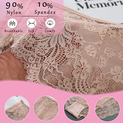 6/10PCS Plus Size Lace Cheeky Women Panties Floral