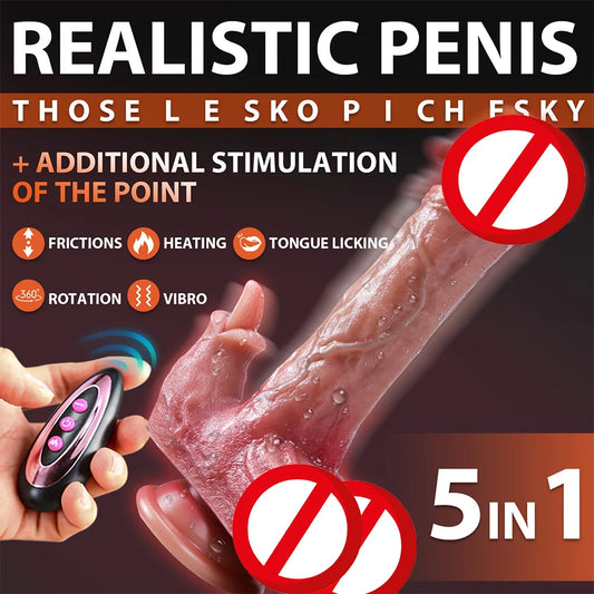 Realistic Thrust Dildo Tongue Licking Remote Control Vibrator