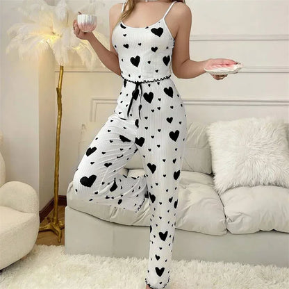 Autumn Winter Sleepwear Heart Print Sleeveless Cami
