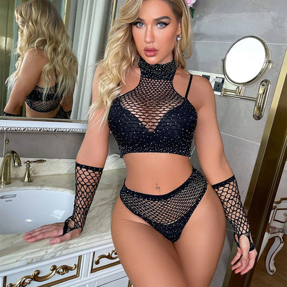 New Hot Rhinestone Sexy Lingerie For Women Fashion 2-piece