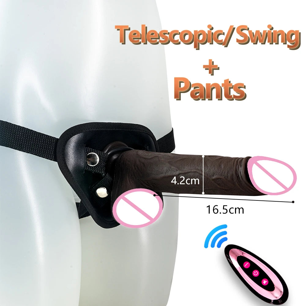 Black Big Penis 8.7in Telescopic Heating Dildo Vibrator Massage