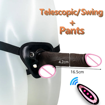 Black Big Penis 8.7in Telescopic Heating Dildo Vibrator Massage