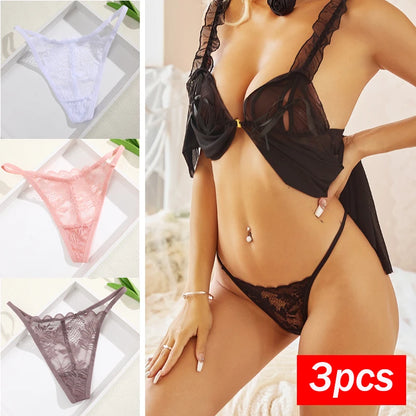 3Pcs/Set Women Sexy Thongs G-String Transparent Panties