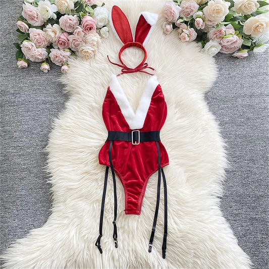 Women'S Christmas Sexy Bunny Red Bodysuit