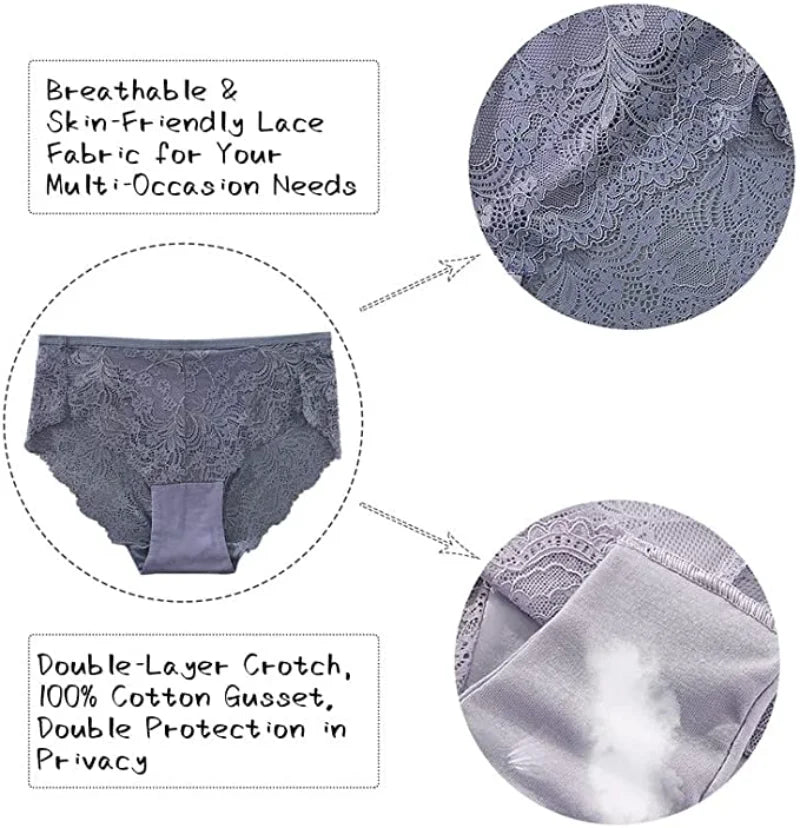 6/10PCS Plus Size Lace Cheeky Women Panties Floral