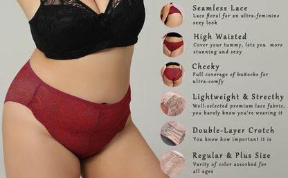 6/10PCS Plus Size Lace Cheeky Women Panties Floral