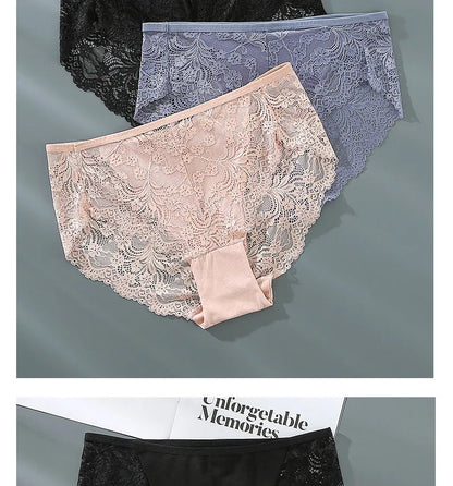 S-4XL Plus Size 3Pcs Lace Panties for Women Underwear