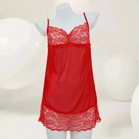 Erotic Transparent Lace Slip Dress+G String