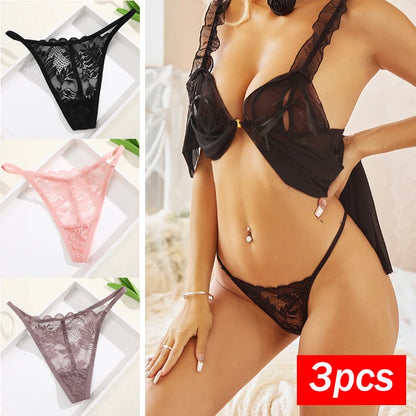 3Pcs/Set Women Sexy Thongs G-String Transparent Panties
