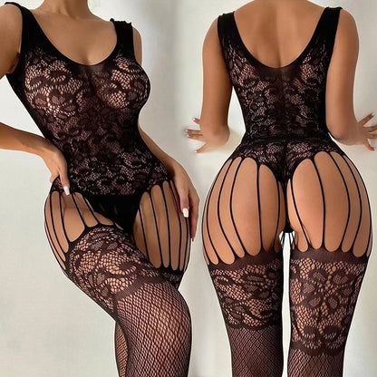 Women's jumpsuit Deep V Perspective Tight Hollow jumpsuit