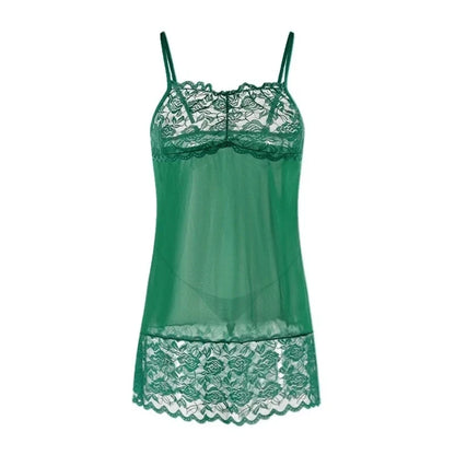 Erotic Transparent Lace Slip Dress+G String