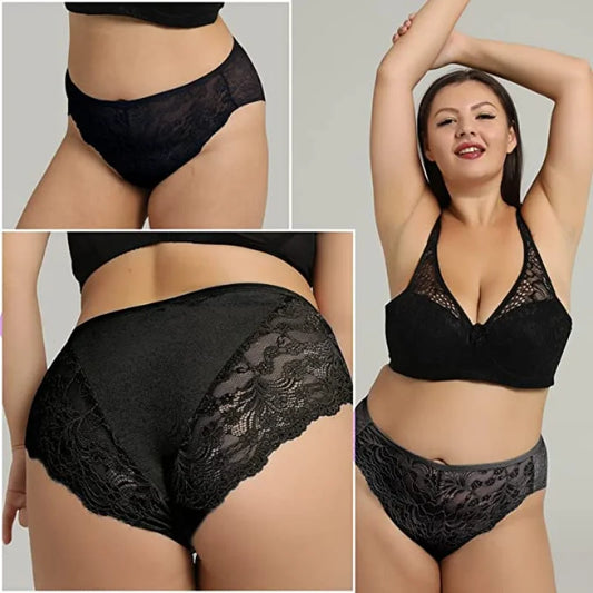 6/10PCS Plus Size Lace Cheeky Women Panties Floral
