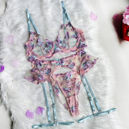 Hot Sexy lingerie Embroidered patchwork straps erotic lingerie