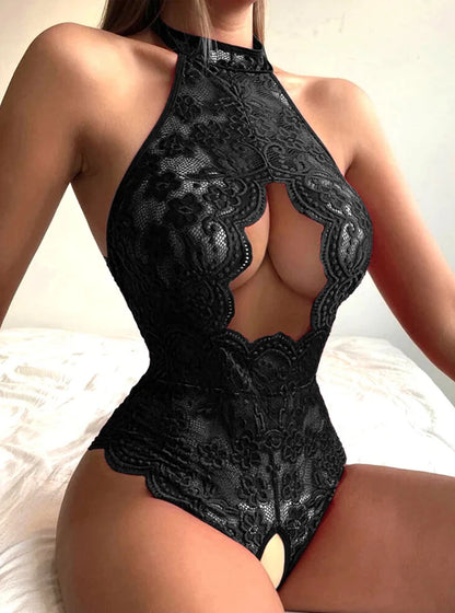 Hot Sexy Lingerie For Woman Lace Transparent Bra Perspective Crotchless Bodysuit