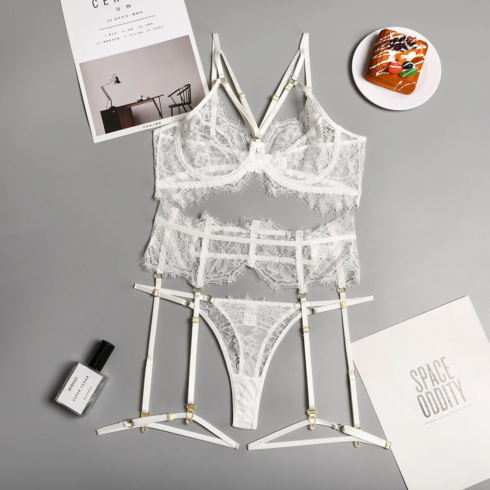 Sexy Lingerie Classic Bandage Bra Garters Thongs Push Up Brassiere