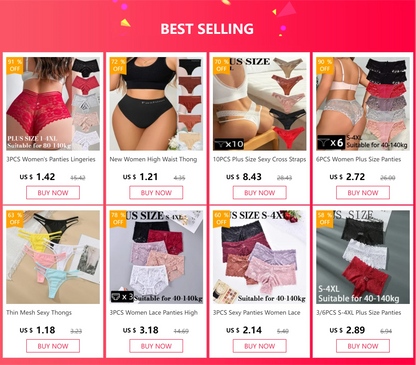 6/10PCS Plus Size Lace Cheeky Women Panties Floral