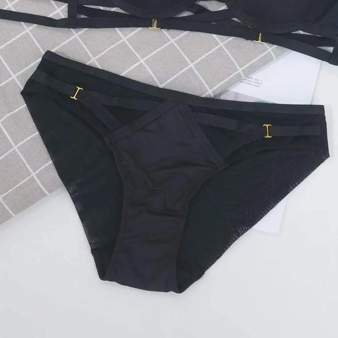 Sexy Lingerie Cross Bandage Push Up Smooth Bra Underwear Set