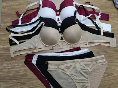 Sexy Lingerie Cross Bandage Push Up Smooth Bra Underwear Set