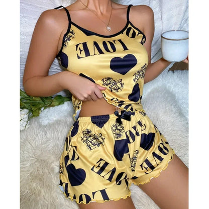 Pijamas Women Sexy Lingerie Set Sling Nightdress Silk Satin Sleepwear