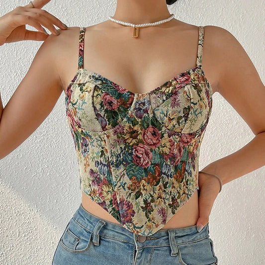 Y2k Women Elegant French Vintage Print Floral Corset