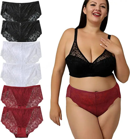 6/10PCS Plus Size Lace Cheeky Women Panties Floral