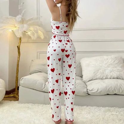 Autumn Winter Sleepwear Heart Print Sleeveless Cami